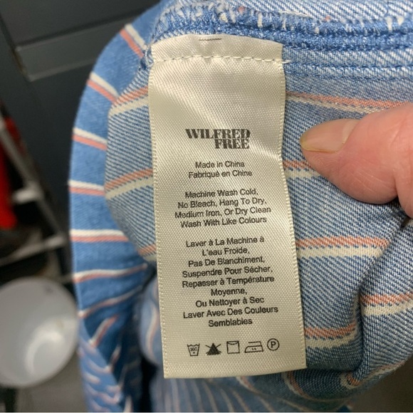 Wilfred Free Nori Blue Striped Mini Shirt Dress Sz S Relaxed Fit Chambray Denim - Picture 9 of 12